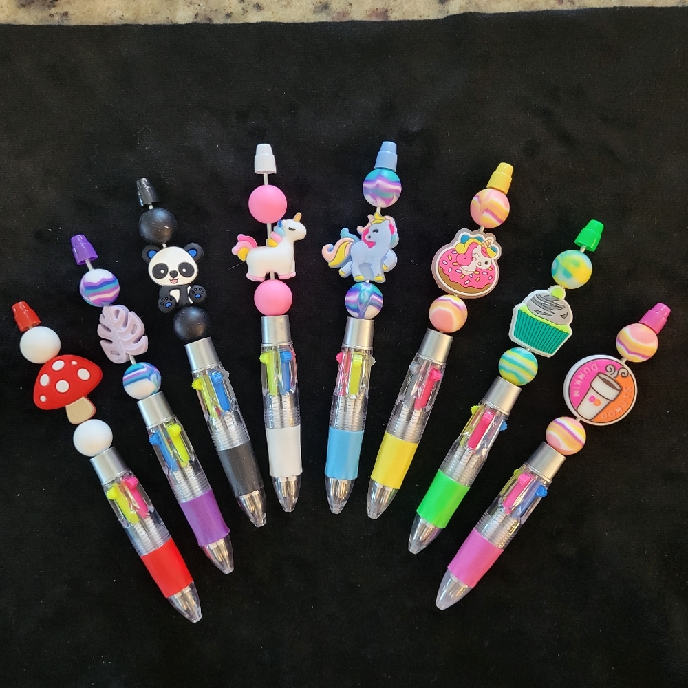 Silicone Beaded Unicorn Horse Panda Cupcake 4 Color Ink Kids Pens Set